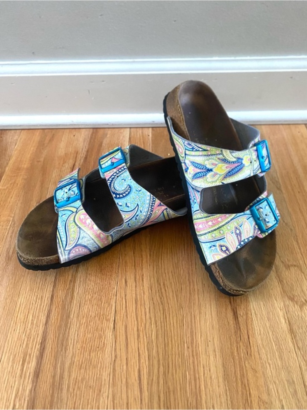 Birkenstock Papillio Arizona Sandals Paisley Blue Pink Size 41 US 8